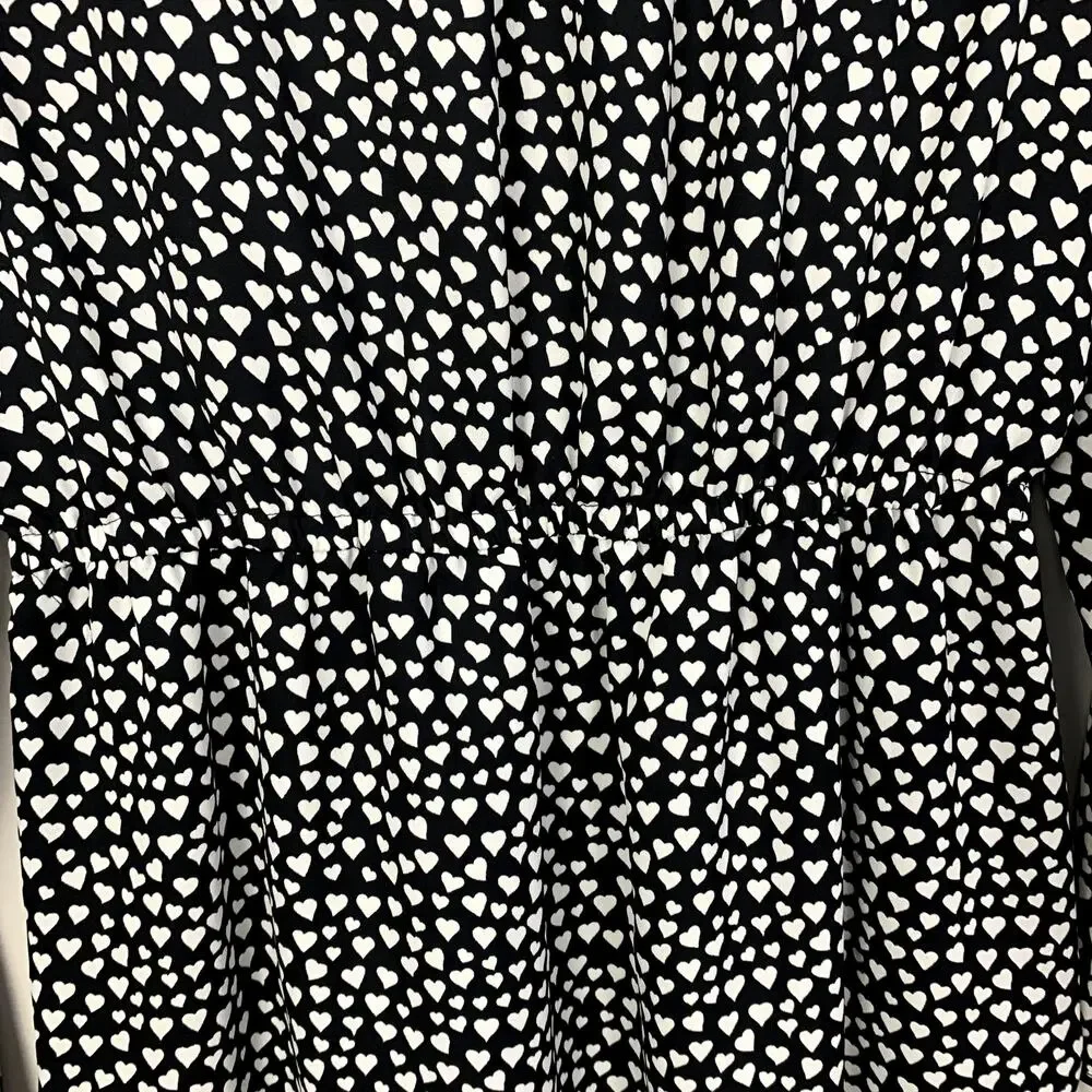 J Crew Tulip Hem Black White Heart Print Faux Wrap Dress 4 S Valentine's Day
